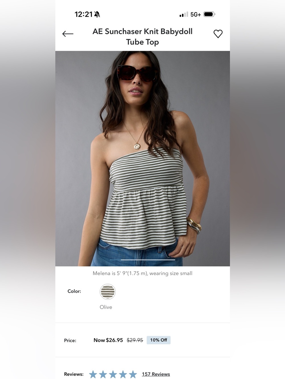 American Eagle Outfitters Sunchaser Knit Babydoll Tube Top - Olive Stripe